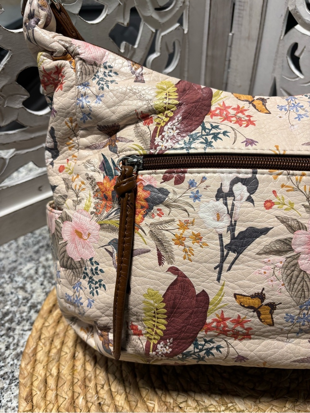 Bueno Floral Quilted Shoulder Bag in Cream and Brown - Picture 7 of 14